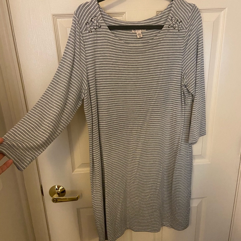 Gray and white stripe swing dress!